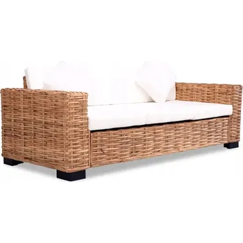 Pohovka Ratanová pohovka pro 3 osoby s krémově bílými polštáři 193 x 77 x 65 cm