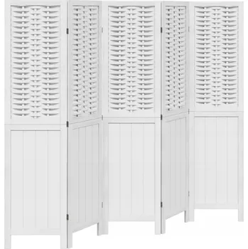 Paraván Dekorační paraván Bambusový, 5dílný, bílý, 175x160 cm