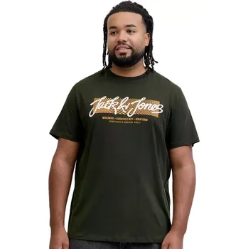 Pánské tričko Velké pánské tričko s potiskem Jack & Jones 12279834 tmavě zelené (5XL)