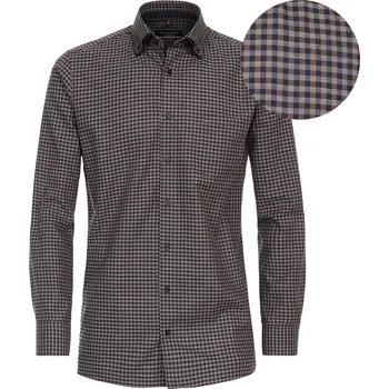 Pánská košile Casa Moda velká pánská kostkovaná košile s dlouhým rukávem 334168500-200 námořnická modrá a hnědá (46R)