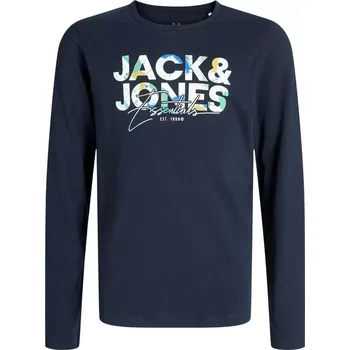 Pánská košile Velká pánská dlouhá košile longsleeve s nápisy Jack & Jones 12285658 tmavě modrá (6XL)