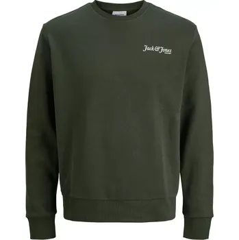 Oblečení a móda Velká pánská mikina přes hlavu s potiskem na zádech Jack & Jones 12285534 tmavě zelená (5XL)
