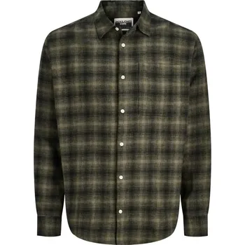 Oblečení a móda Velká pánská flanelová kostkovaná košile s dlouhým rukávem Jack & Jones 12291881 černo-zelená (6XL)