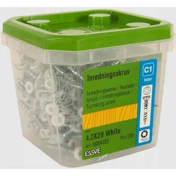 Vrták Šrouby do dřeva, nábytku, korpusů ESSVE 4,2x28mm BÍLÉ 250 Ks.