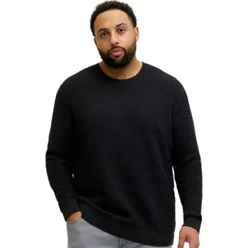 Oblečení a móda Velký pánský vaflový svetr přes hlavu Jack & Jones 12287850 černý (6XL)