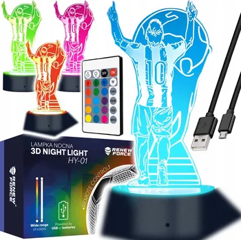 Lampička NOČNÍ LAMPA 3D LED PRO DĚTI Dálkové ovládání RGB 16 BAREV Fotbalista HERNÍ