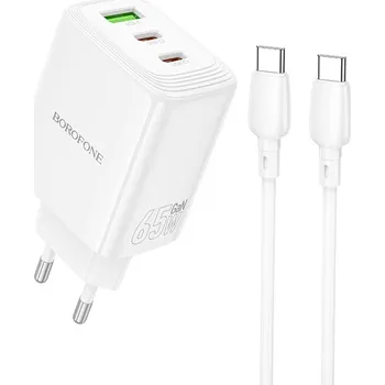 Nabíječka Borofone BN32 Cargador GaN – USB + 2xType C – QC 3.0 PD 65W s Type C na Type C bílá