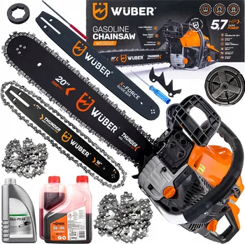 Motorová pila VÝKONNÁ BENZÍNOVÁ PILA DO ZAHRADY 5,7 KM + 2 ŘETĚZY, VODÍCÍ LIŠTY A OLEJ DÁREK