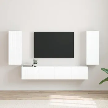 Televizní stolek TV wall cabinet Nástěnný 2 pcs Lesklá Bílá 30 x 31 x 80 cm