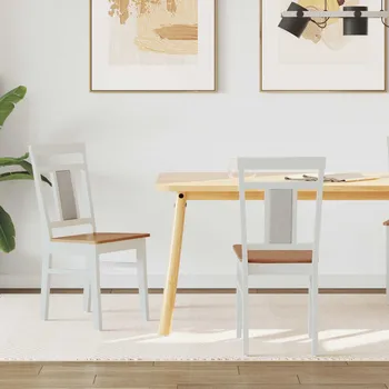 Jídelní židle 2 pcs Bílá a přírodní Masivní gumové dřevo