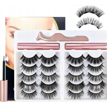 Péče o řasy a obočí 10 PÁRŮ MAGNETICKÉ ŘASY UMĚLÉ ŘASY PINZETA EYELINER