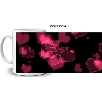 Bílý keramický hrnek 330ml s obrázkem - růžová srdíčka