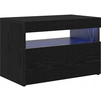 Televizní stolek Černá TV skříňka z dubového dřeva s LED pásky, 60 x 35 x 40 cm