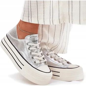 Dámské tenisky DÁMSKÉ TENISKY Z PŘÍRODNÍ KŮŽE NA PLATFORMĚ GOE RR2N4108 STŘÍBRNÉ 38