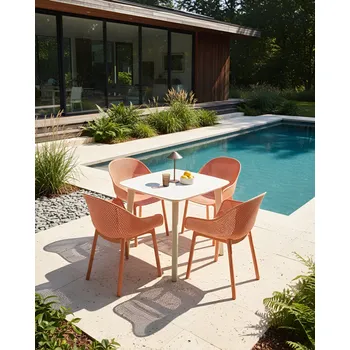 Sada 4 zahradních židlí růžová plastová vnitřní venkovní použití zahrada jídelna moderní minimalistický styl Beliani