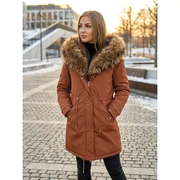 Dámská parka Dámská parka Ramonezka s kožešinou - skořicová, VELIKOST S