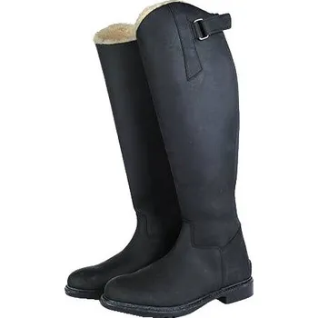 Jezdecká obuv Dětské zimní jezdecké kožené boty HKM Flex Country, černá, 35