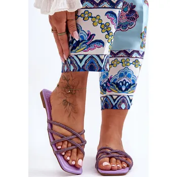 Dámské žabky Dámské Klíčky s Proužky a Džety Fialové Leomi 37