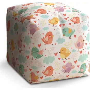 Taburet Sablio Taburet Cube Oblak s ptáčky: 40x40x40 cm
