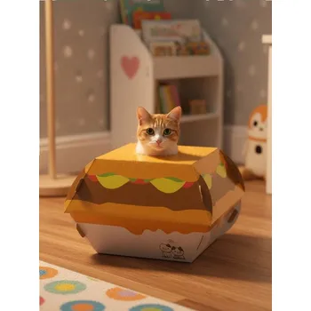 Hračka pro kočku Sinsay - Skládací kartonový domek pro kočky ve tvaru burgeru s škrabadlem uvnitř - vícebarevná - 834IA-MLC - 834IA-MLC-ONE