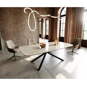 Jídelní stůl DELIFE Jídelní stůl Edge Boot 240x120 cm keramika Iris FMG Onice Oro křížová podnož obdélník černá