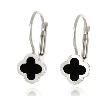 Náušnice Náušnice z bílého zlata se čtyřlístky s onyxy NA1837F + DÁREK ZDARMA