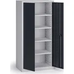 B2B Partner Policová dílenská skříň na nářadí KOVOS, perforovaný panel, 4 police, 950 x 600 x 1950 mm, grafit