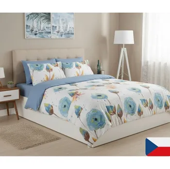 Povlečení Bavlněné povlečení Paví oko modré 140 x 200, 70 x 90 cm knoflíky