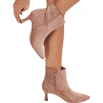 Dámské kozačky Dámské kotníkové boty na jehlovém podpatku, semišové, se zipem, béžové ZY1166 - 39