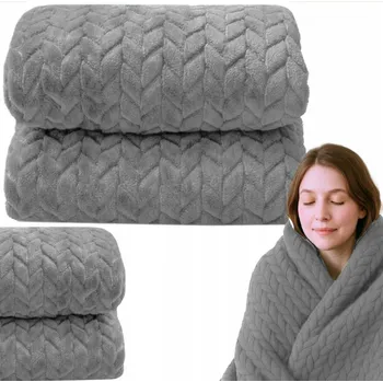 Přehoz na lůžko Přehoz / Deka na postel s prolisovaným vzorem rybí kosti 70x160 cm světle šedá