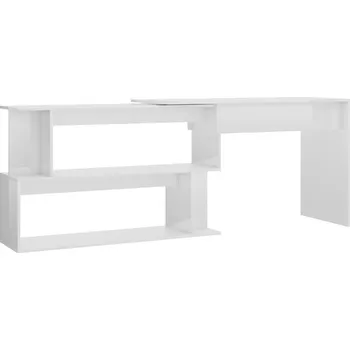 Rohový otočný psací stůl 200 x 50 x 76 cm, bílý lesk