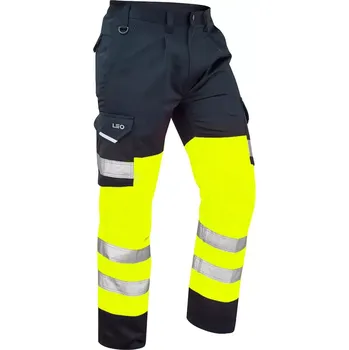 Pánské kalhoty Velké pánské reflexní pracovní kalhoty bojové kalhoty Leo Bideford námořnická modrá a žlutá (54R)