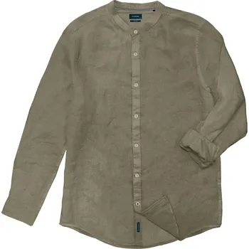 Velká pánská košile z lnu s dlouhým rukávem a stojáčkem Double GS-5083 khaki (5XL)