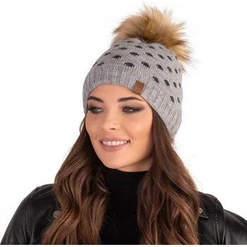 Čepice Dámská zimní Čepice s bambulkou, světle šedá, Vivisence 7033