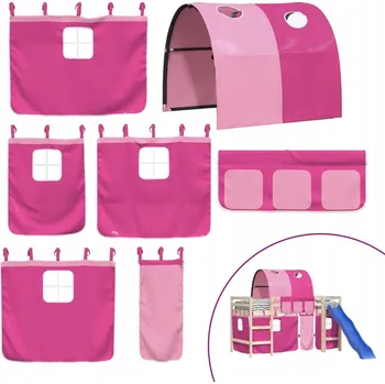 Dětsný nábytek Růžová sada závěsů a tunelu k dětské posteli, polyester