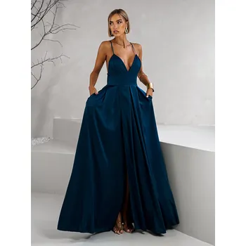 Dámské šaty Petrolejové dlouhé společenské šaty BREALYN s kapsami Velikost: ONESIZE