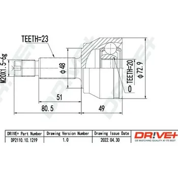 Hřídel nápravy Sada kloubů, hnací hřídel Dr!ve+ DP2110.10.1219