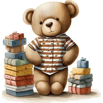 2. Třída - Bavlna premium NELA PANEL M plyšový medvídek s kostkami