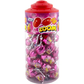 Bonbon ZOOM POP Jahoda - lízátka se žvýkačkou 25,5g