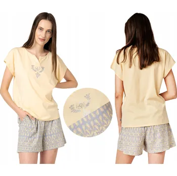 Dámské noční prádlo Key Dámské bavlněné pyžamo s krátkým rukávem a kraťasy LNS 795 L