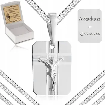 Řetízek STŘÍBRNÝ LESKLÝ PÁNSKÝ ŘETÍZEK + MEDAILONEK JEŽÍŠ KRISTUS 925 + GRAVÍROVÁNÍ 60 CM