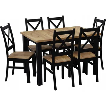 Jídelní stůl Rozkládací stůl 150/190x80 cm se 6 židlemi M021-6 Černá/Dub Craft