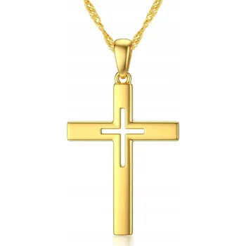 Náhrdelník STŘÍBRNÝ NÁHRDELNÍK ŘETÍZEK KŘÍŽEK KŘÍŽ SVATÉ PŘIJÍMÁNÍ POZLACENÝ STŘÍBRO 925