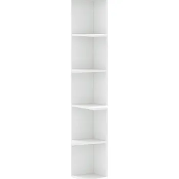 police Bílá rohová nástěnná police 36,5 x 36,5 x 140 cm z dřevotřísky