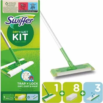 mop Mop Swiffer plochý zelený se 1 návlekem, 8 suchými a 3 mokrými utěrkami
