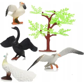 Figurka VELKÉ FIGURKY ZVÍŘAT V SÁČKU PTAČÍ SADA 4 KS SOVA OREL TUKAN PELIKÁN STROM