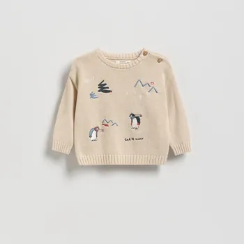 Dětská móda Reserved - Svetr s&nbsp;výšivkou - béžová - 386FP-08X - 386FP-08X-80