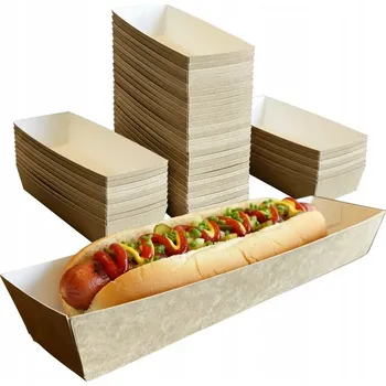 Jednorázové nádobí Papírové tácky hluboké na hot-dog občerstvení eko ABC Pak 26x5x3,5 100ks