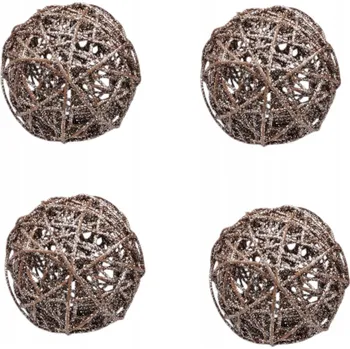 Vánoční dekorace Vánoční Baňky Koule ratanové zlaté 15 cm sada 4 ks