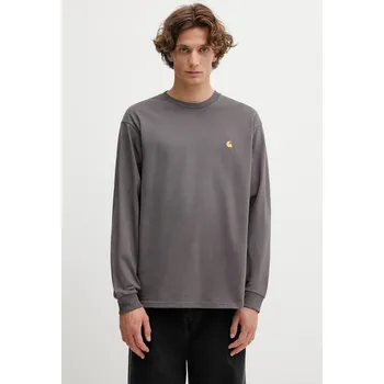 Bavlněné tričko s dlouhým rukávem Carhartt WIP LS Chase T-Shirt, XL, šedá, 90X